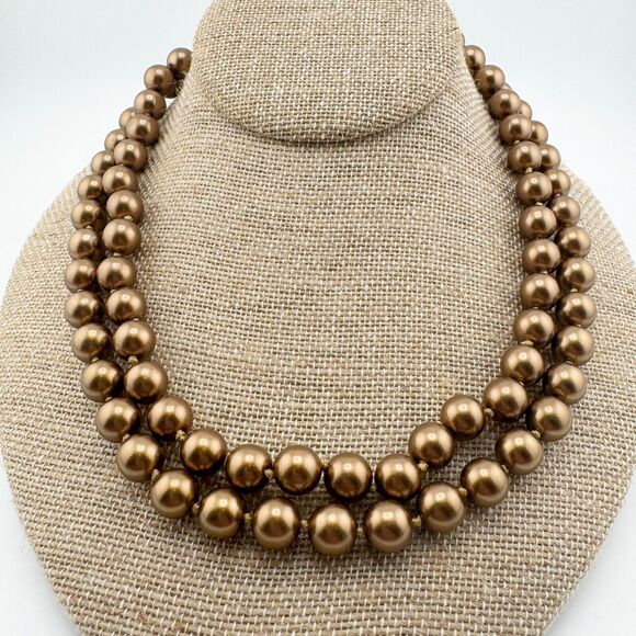 Vintage Napier Brass Tone Necklace Double Strand Retro Glam Statement Timeless - Picture 3 of 8